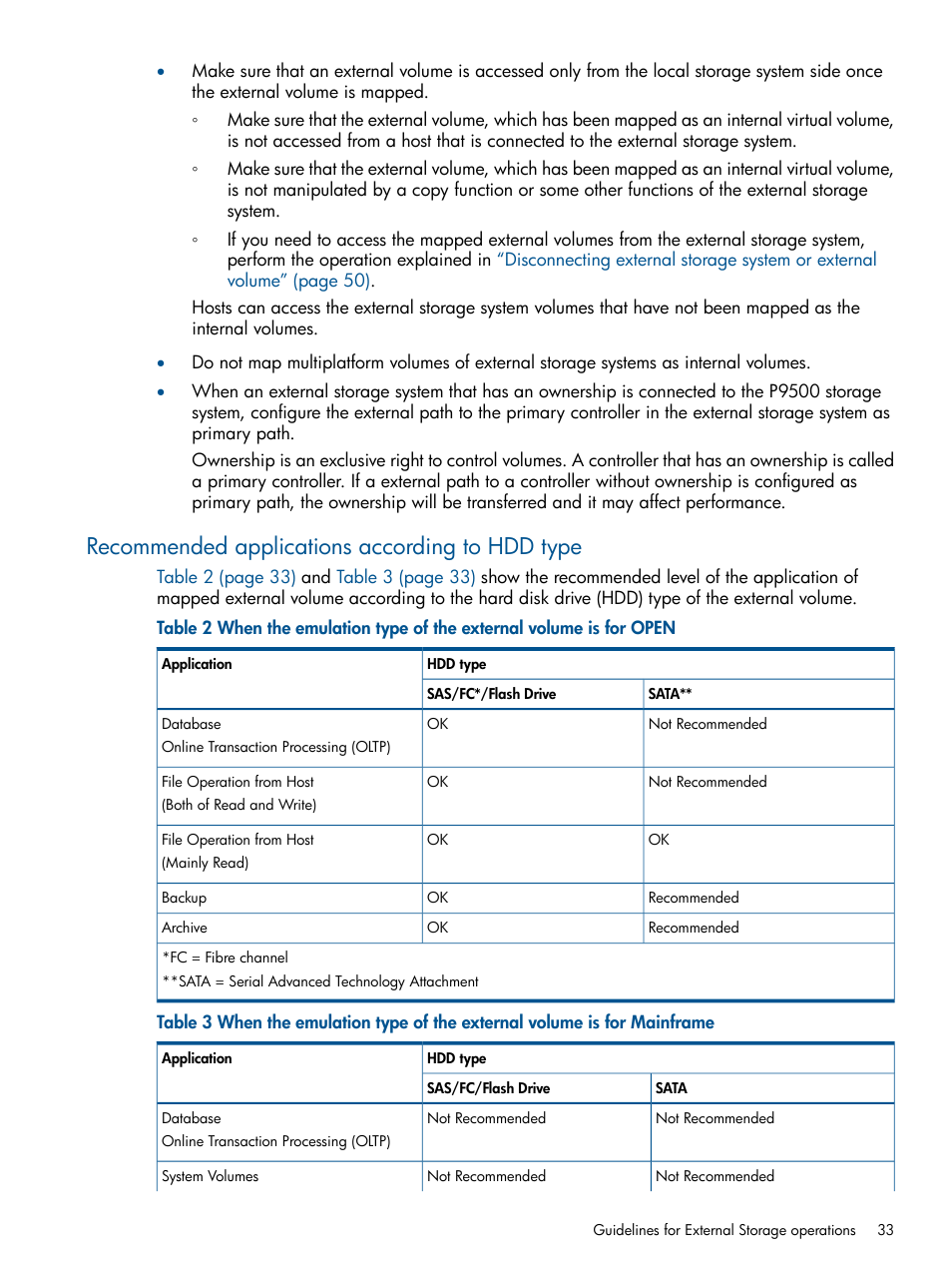 Recommended applications according to hdd type | HP XP P9500 Storage User Manual | Page 33 / 133