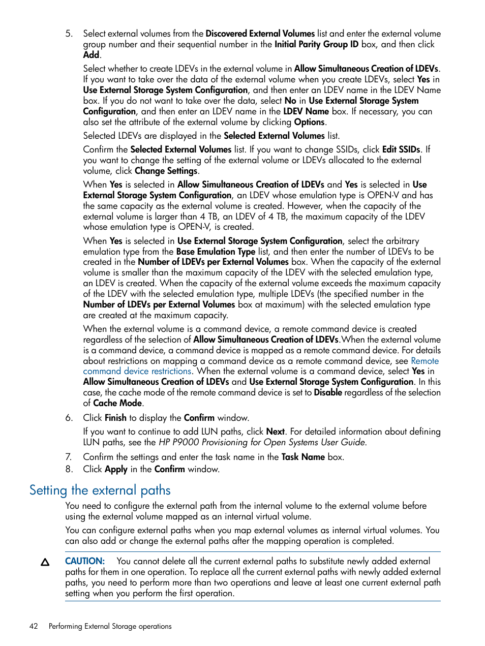 Setting the external paths | HP XP P9500 Storage User Manual | Page 42 / 133
