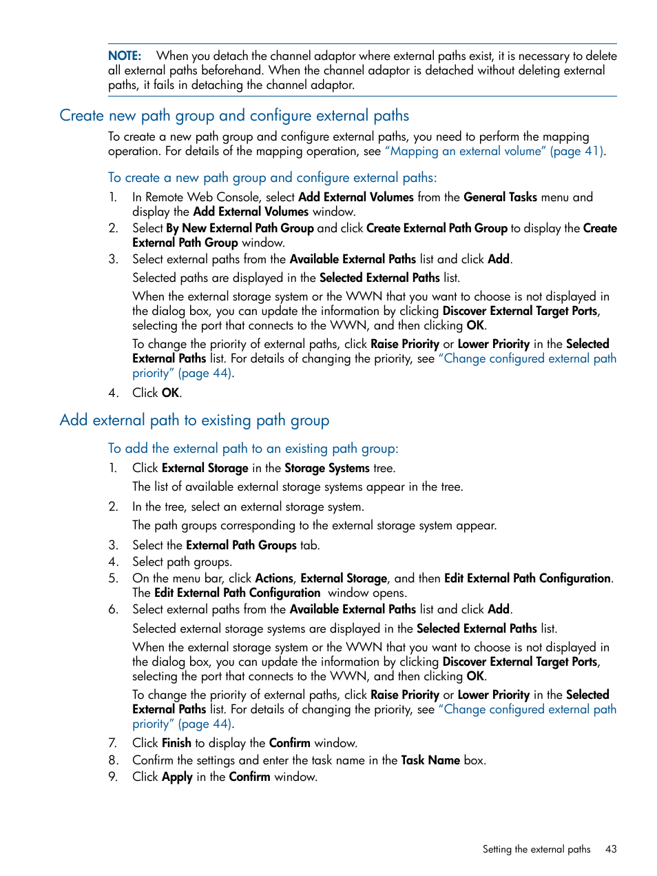 Create new path group and configure external paths, Add external path to existing path group | HP XP P9500 Storage User Manual | Page 43 / 133