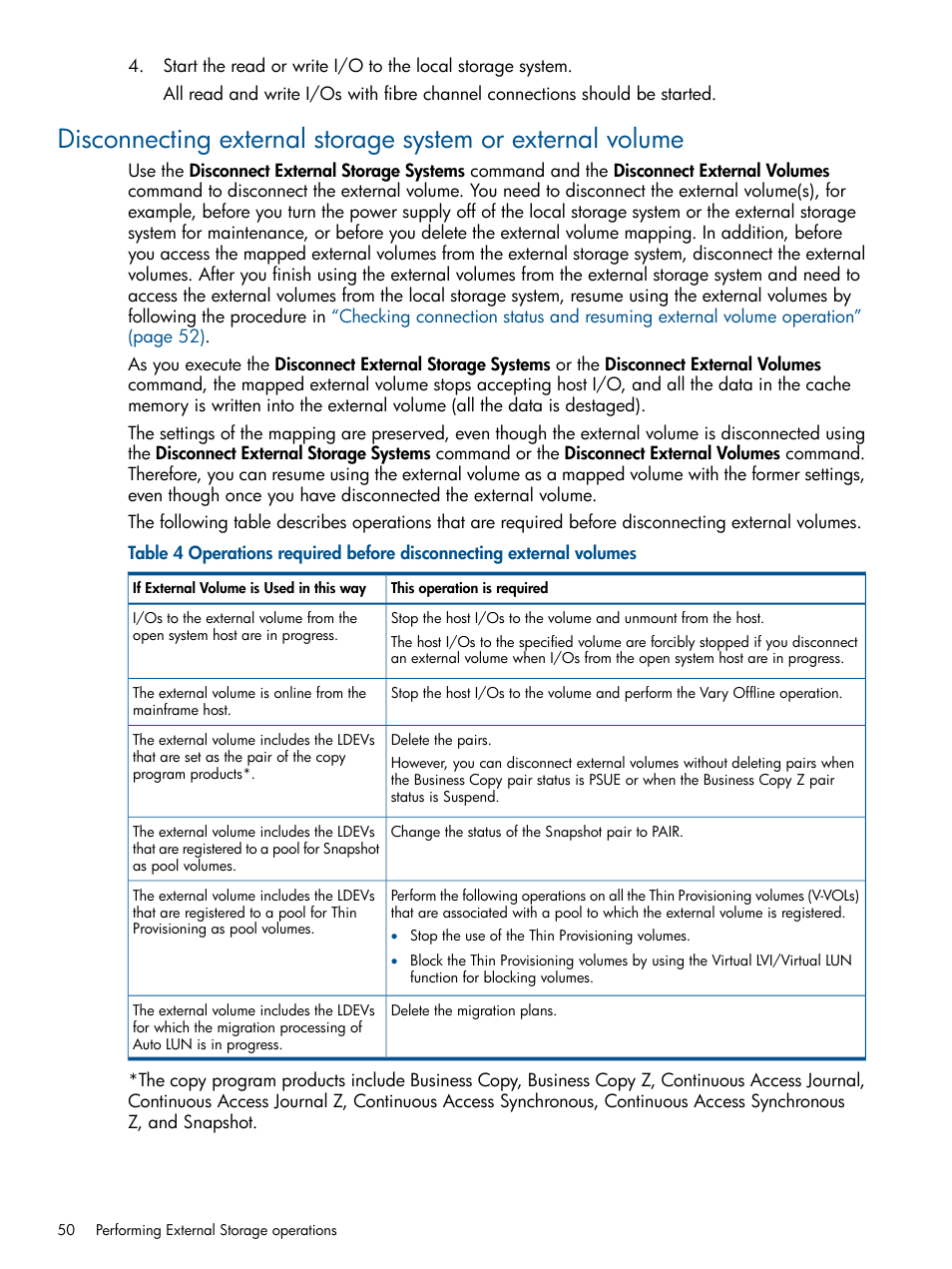 Disconnecting external storage system or external, Disconnecting external storage, Disconnecting external | HP XP P9500 Storage User Manual | Page 50 / 133