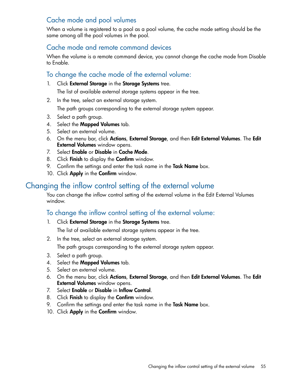 Cache mode and pool volumes, Cache mode and remote command devices | HP XP P9500 Storage User Manual | Page 55 / 133