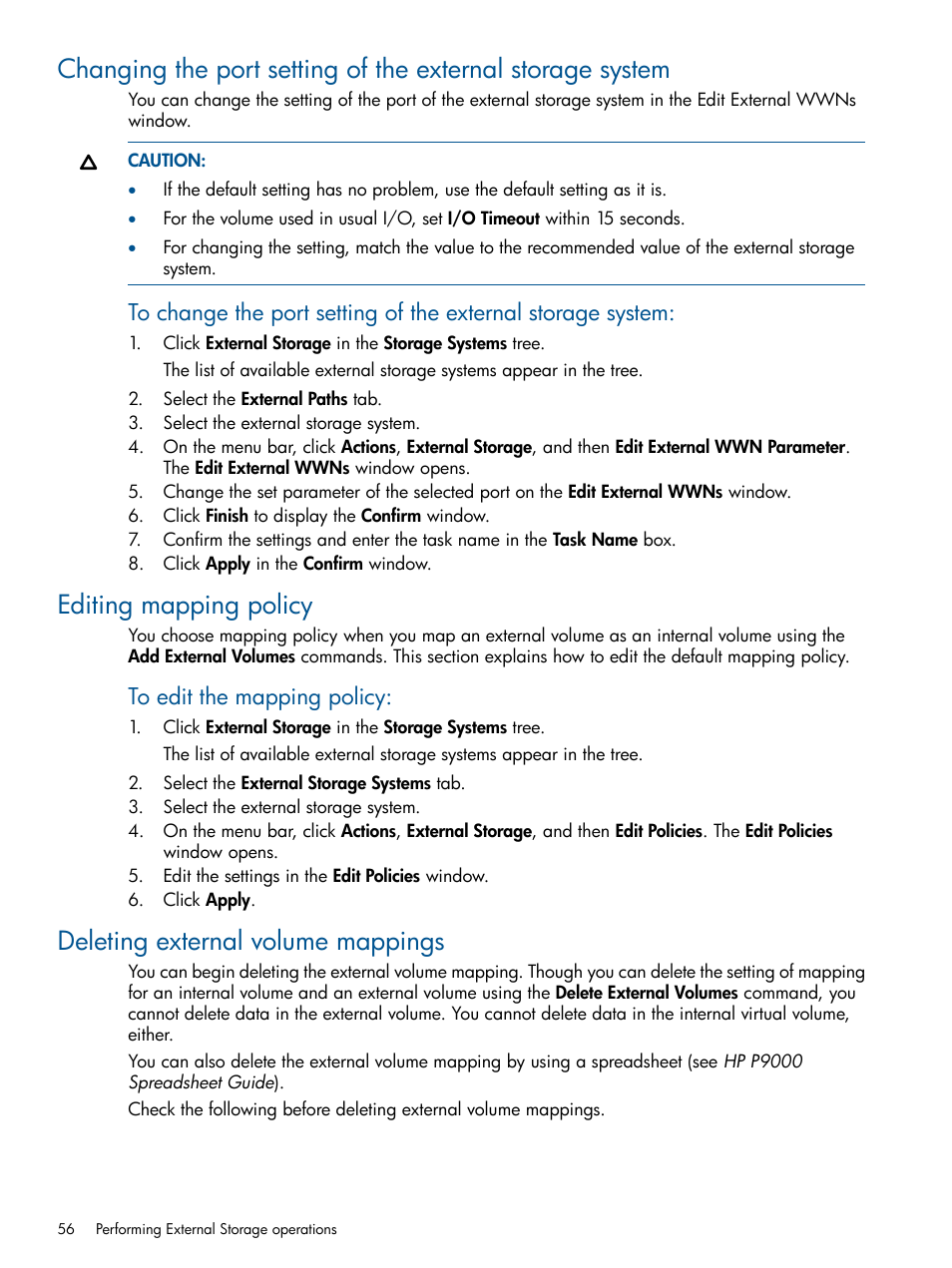Editing mapping policy, Deleting external volume mappings | HP XP P9500 Storage User Manual | Page 56 / 133