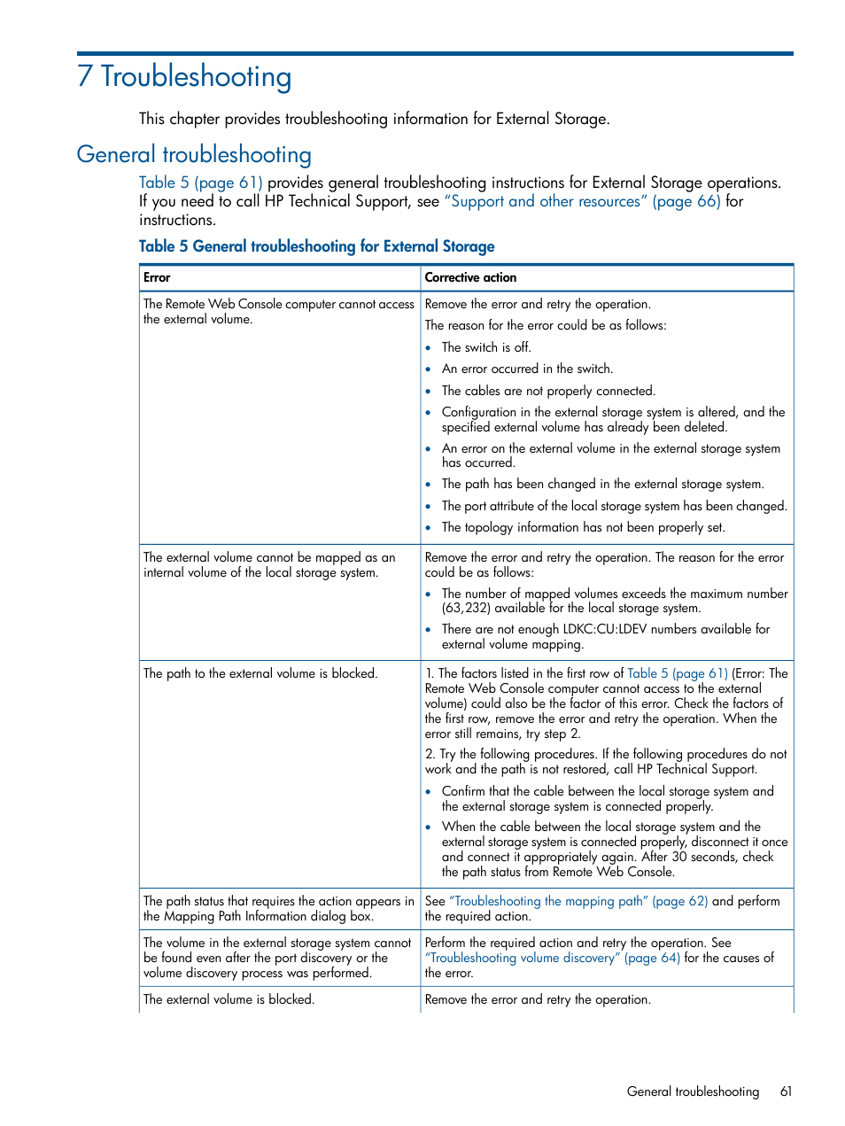 7 troubleshooting, General troubleshooting | HP XP P9500 Storage User Manual | Page 61 / 133