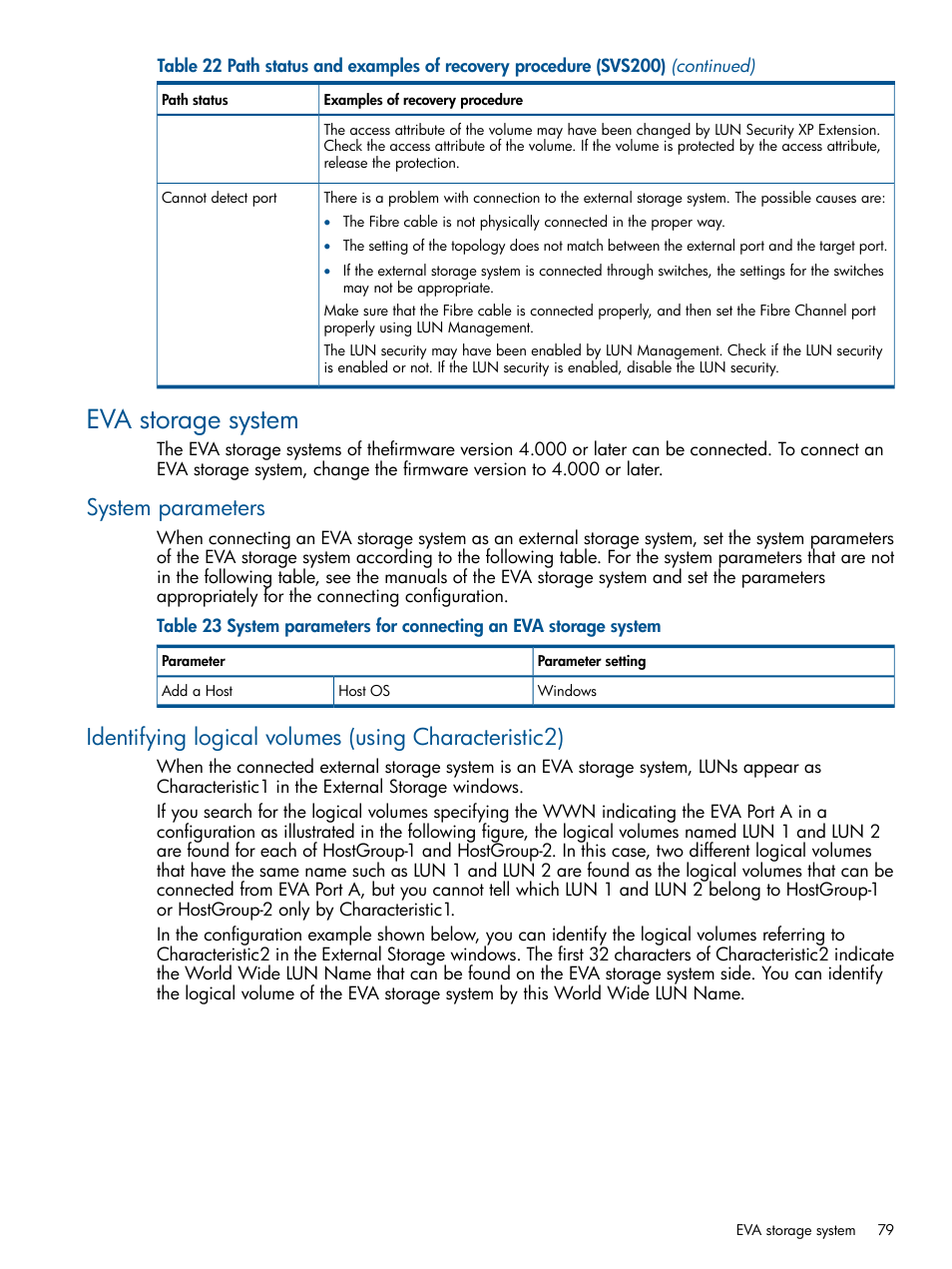 Eva storage system, System parameters | HP XP P9500 Storage User Manual | Page 79 / 133