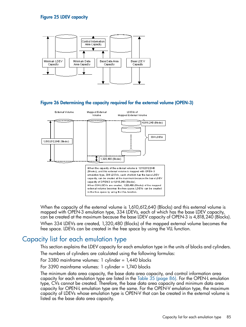 Capacity list for each emulation type | HP XP P9500 Storage User Manual | Page 85 / 133