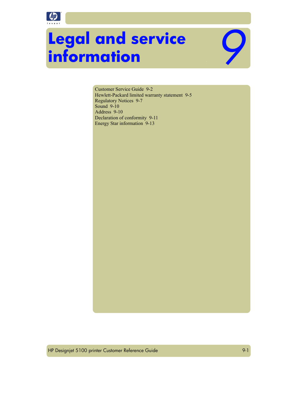 Legal and service information | HP Designjet 5100 Printer series User Manual | Page 109 / 123