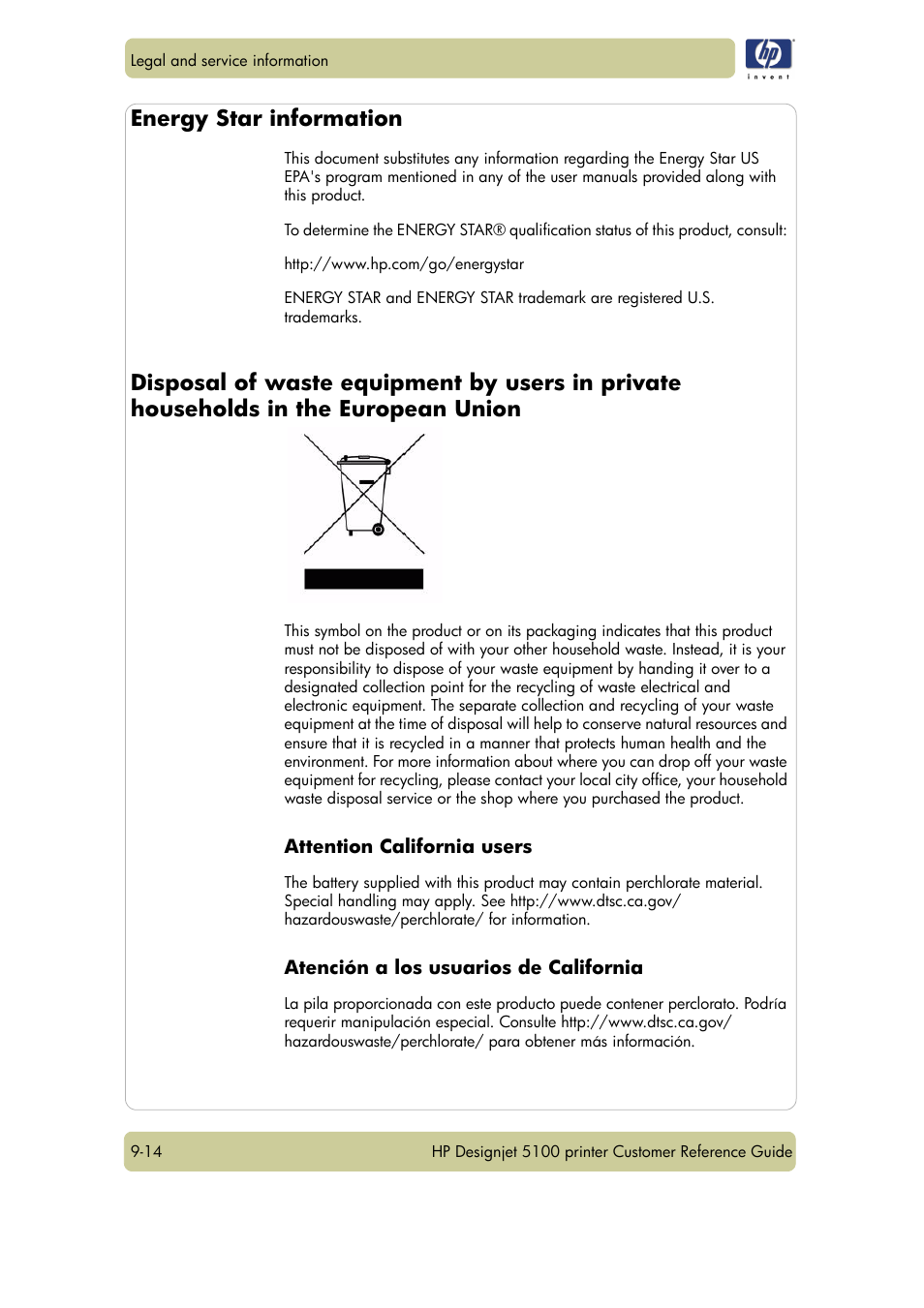 Energy star information | HP Designjet 5100 Printer series User Manual | Page 122 / 123