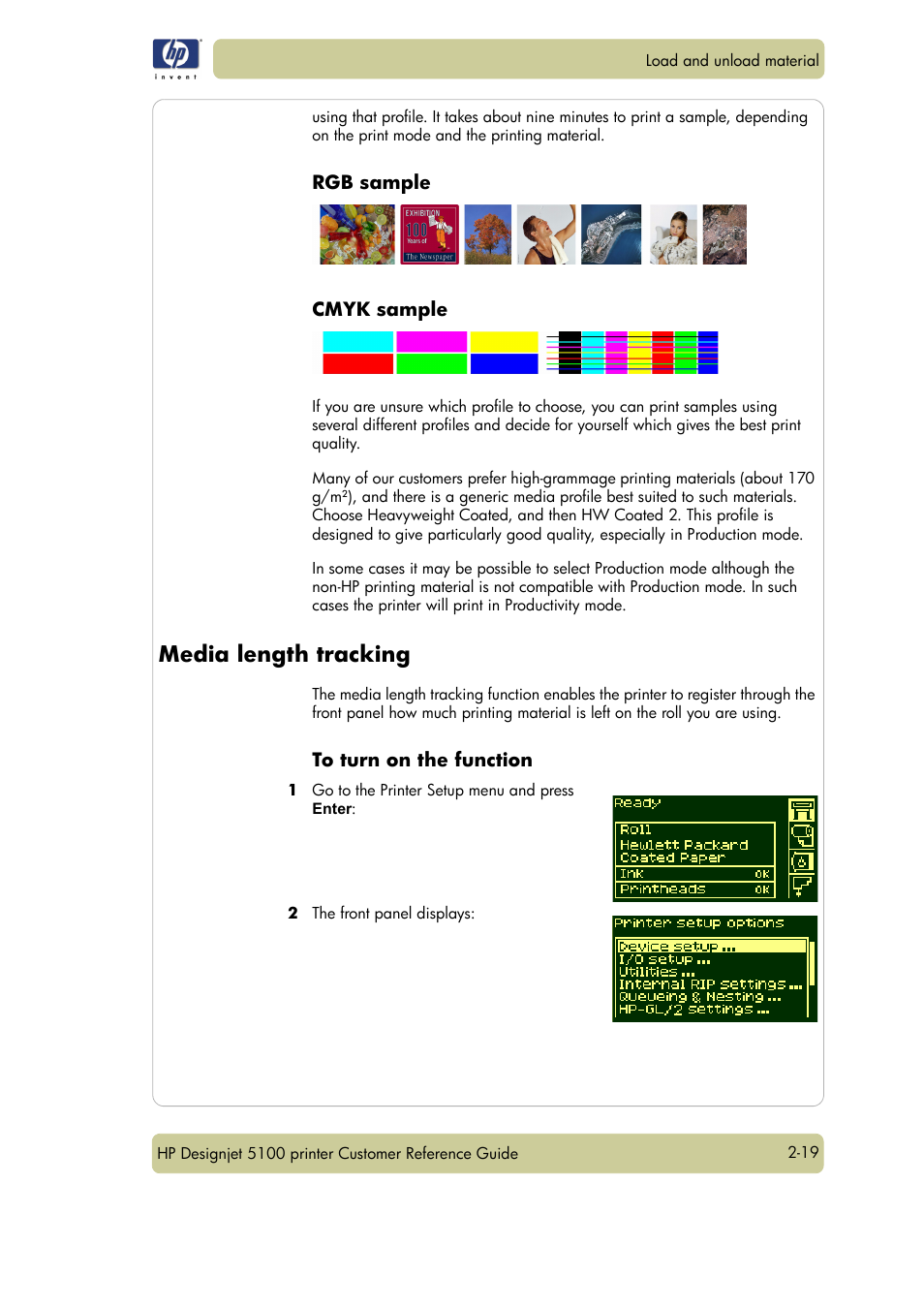 Media length tracking | HP Designjet 5100 Printer series User Manual | Page 43 / 123