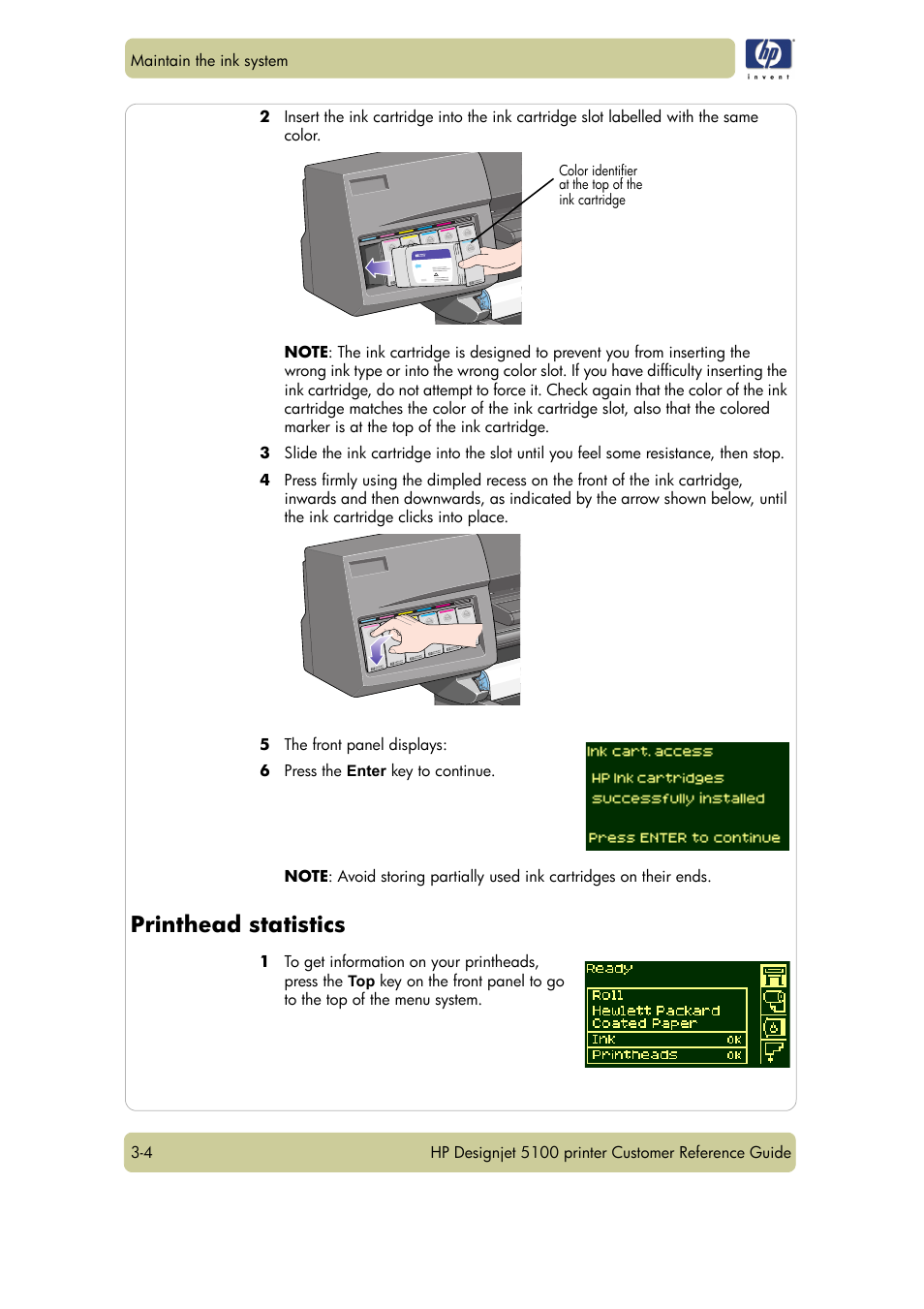 Printhead statistics | HP Designjet 5100 Printer series User Manual | Page 48 / 123