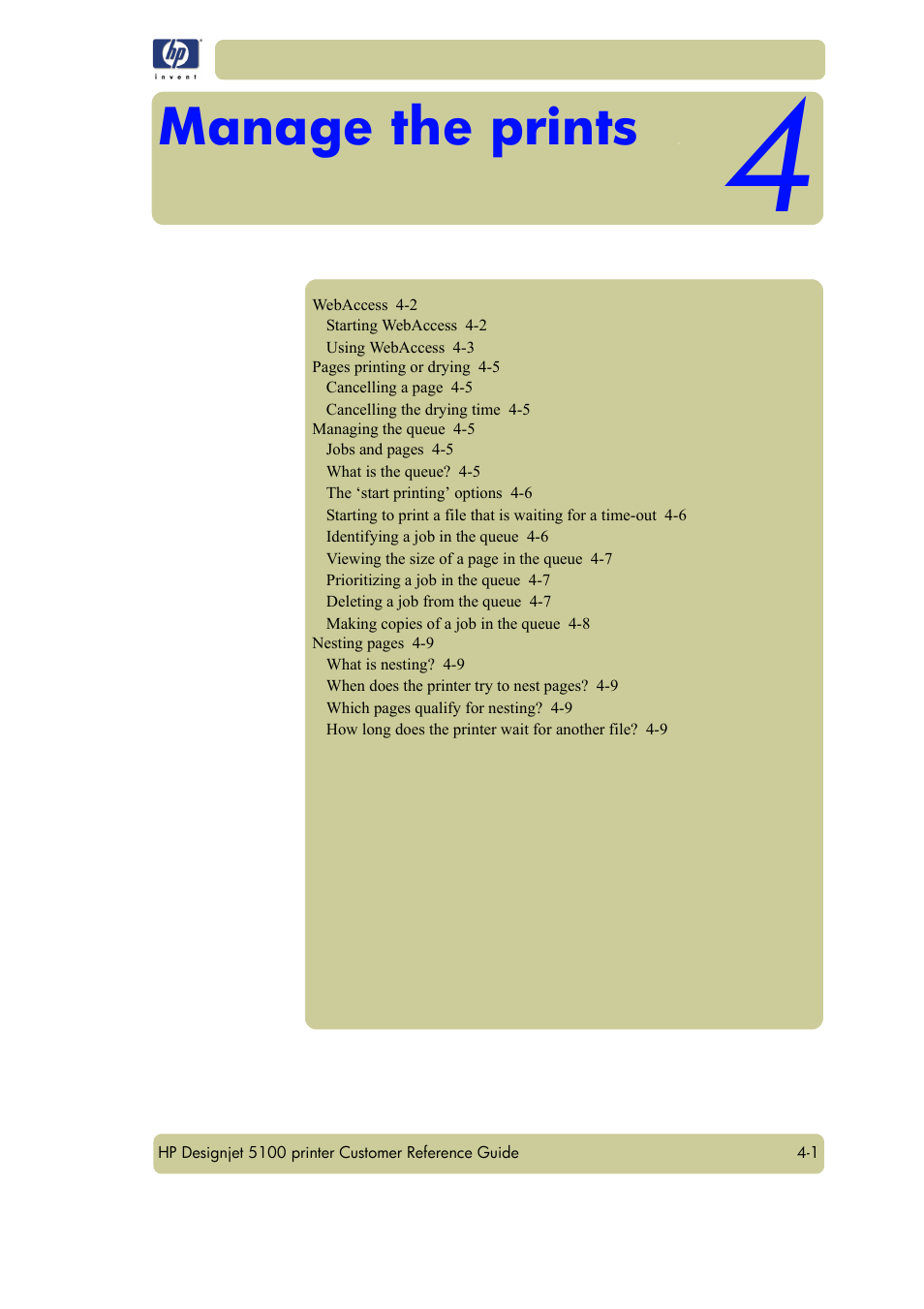 Manage the prints | HP Designjet 5100 Printer series User Manual | Page 59 / 123
