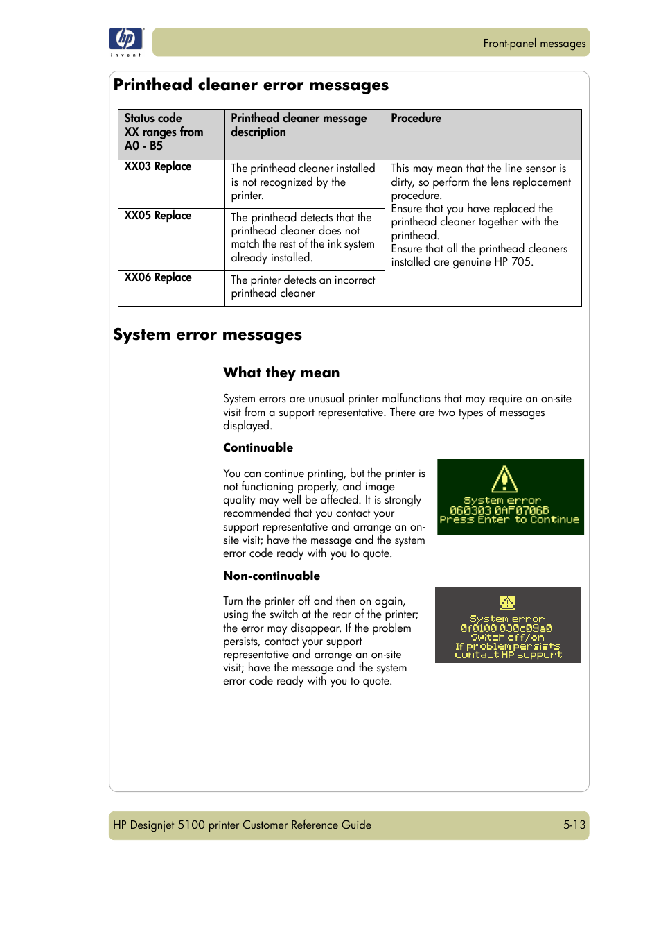 What they mean | HP Designjet 5100 Printer series User Manual | Page 81 / 123