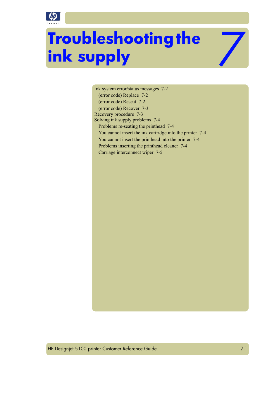 Troubleshooting the ink supply | HP Designjet 5100 Printer series User Manual | Page 97 / 123