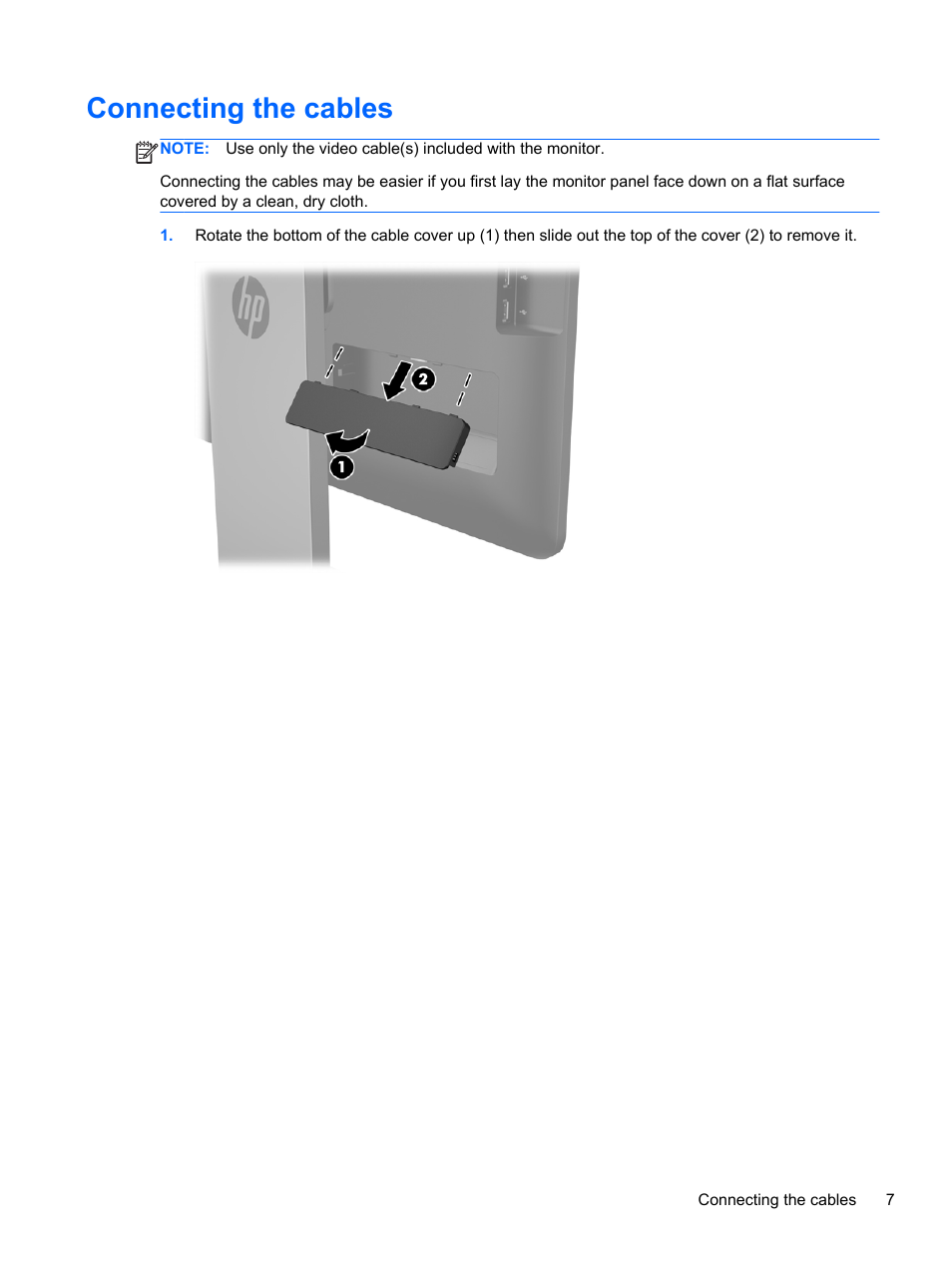 Connecting the cables | HP EliteDisplay S240ml 23.8-in IPS LED Backlit MHL Monitor User Manual | Page 13 / 35