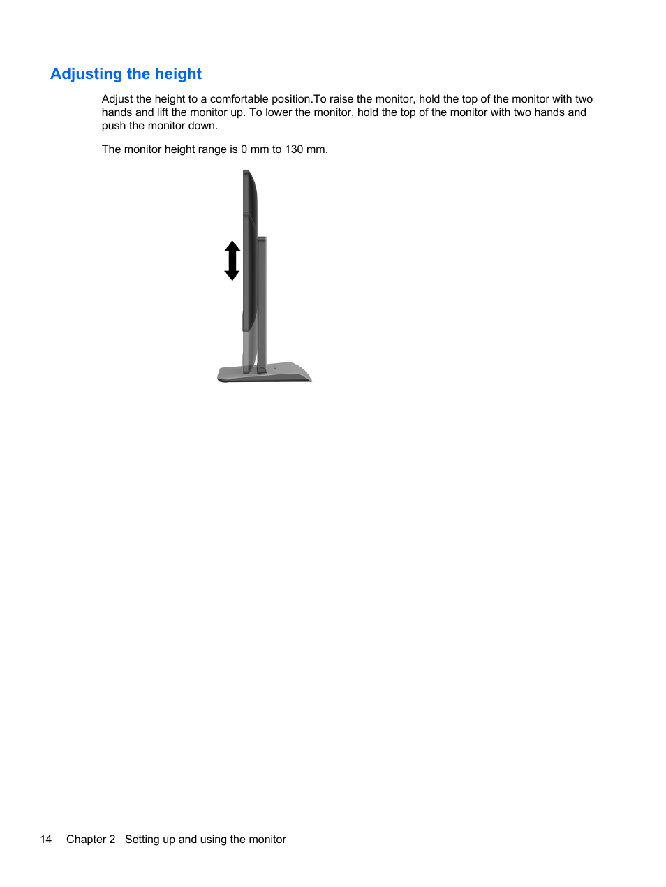 Adjusting the height | HP EliteDisplay S240ml 23.8-in IPS LED Backlit MHL Monitor User Manual | Page 20 / 35