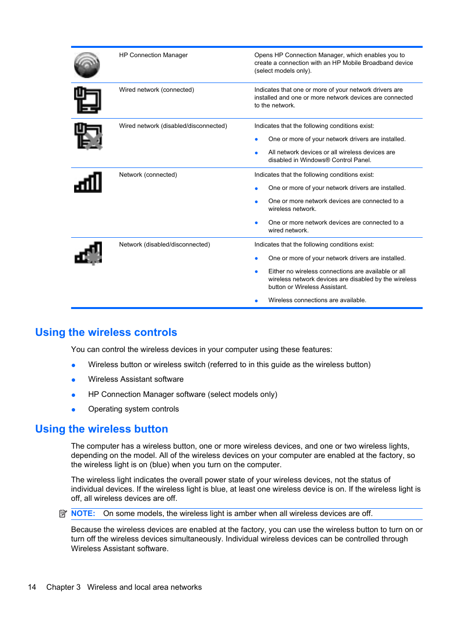 Using the wireless controls, Using the wireless button | HP Pavilion dm3-2010us Entertainment Notebook PC User Manual | Page 24 / 95
