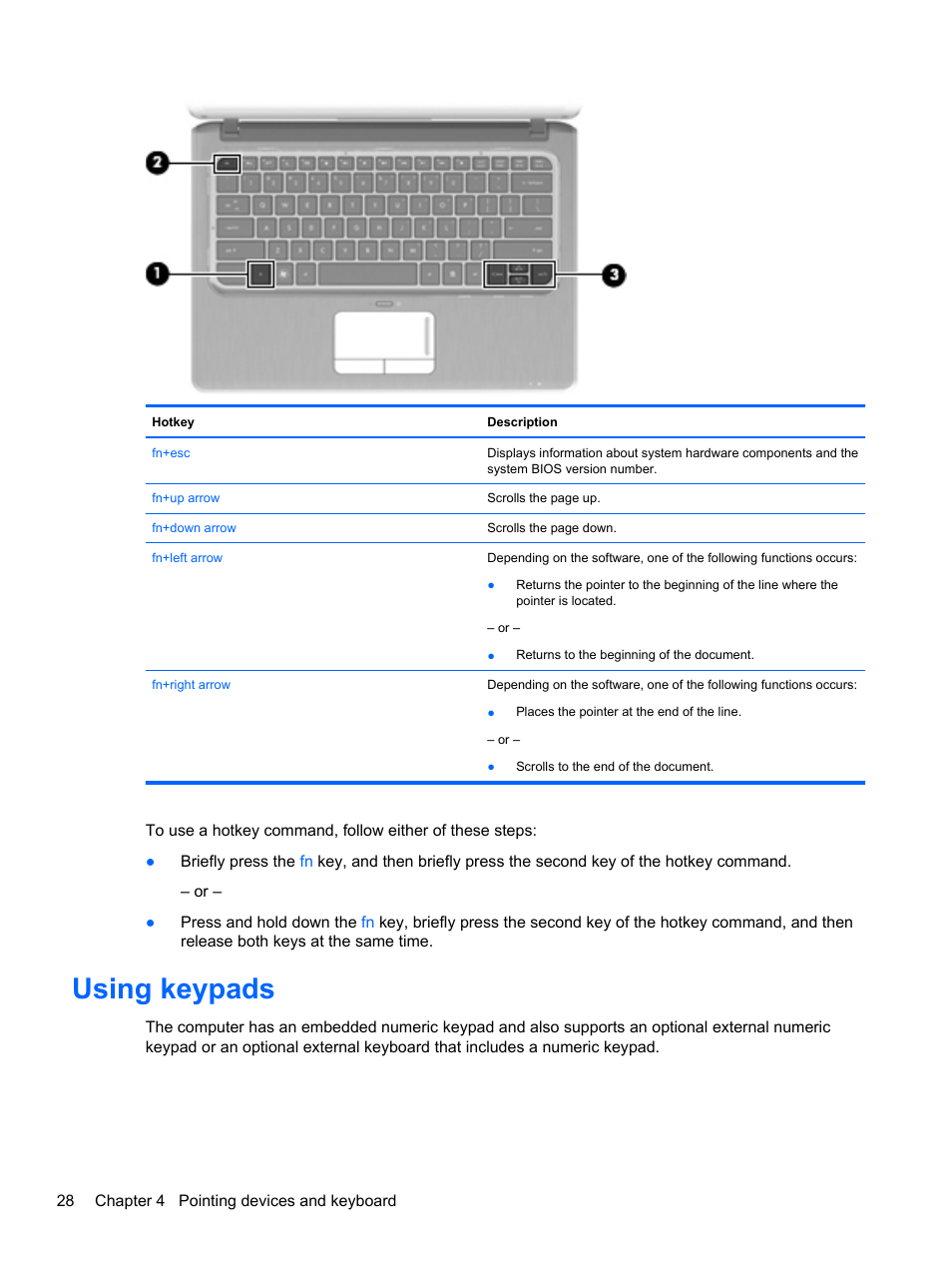 Using keypads | HP Pavilion dm3-2010us Entertainment Notebook PC User Manual | Page 38 / 95