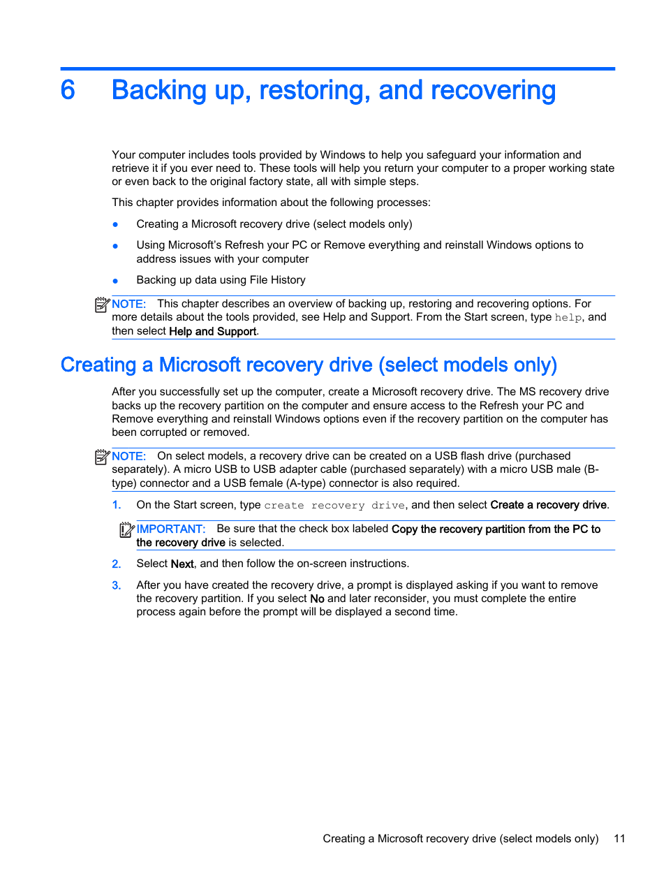 Backing up, restoring, and recovering, 6 backing up, restoring, and recovering, 6backing up, restoring, and recovering | HP Classmate Notebook PC User Manual | Page 17 / 25