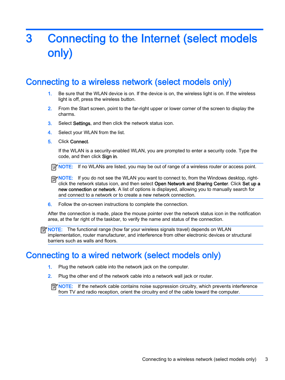 Connecting to the internet (select models only), Connecting to a wired network (select models only), 3 connecting to the internet (select models only) | 3connecting to the internet (select models only) | HP Classmate Notebook PC User Manual | Page 9 / 25