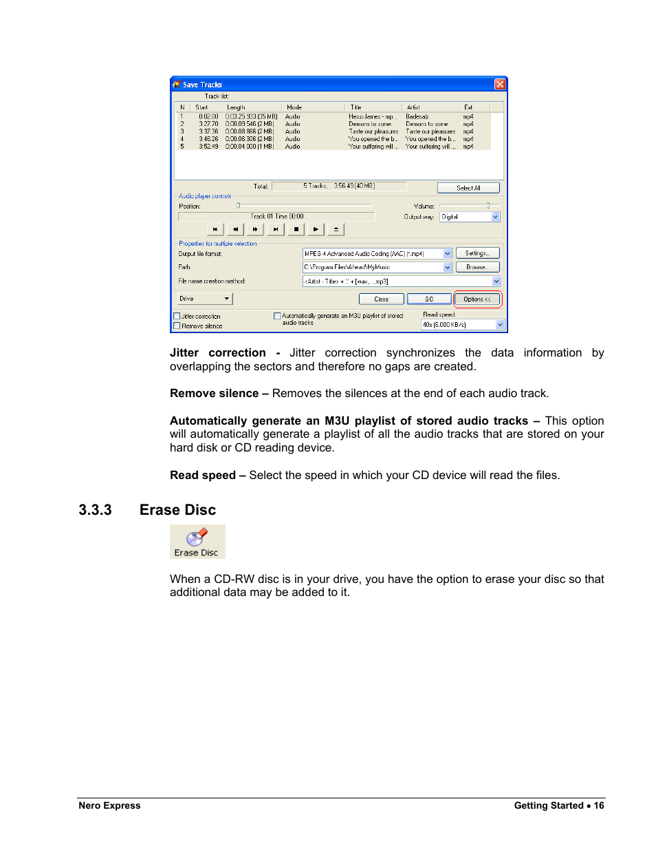 Erase disc, 3 erase disc | HP CD52 External CD-Writer Series User Manual | Page 16 / 117