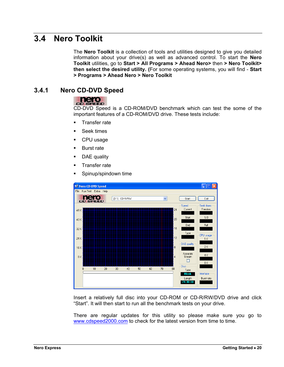 Nero toolkit, Nero cd-dvd speed, 4 nero toolkit | HP CD52 External CD-Writer Series User Manual | Page 20 / 117