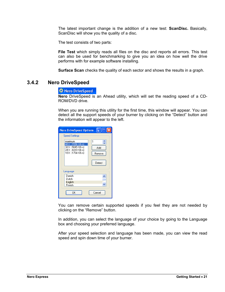 Nero drivespeed, 2 nero drivespeed | HP CD52 External CD-Writer Series User Manual | Page 21 / 117