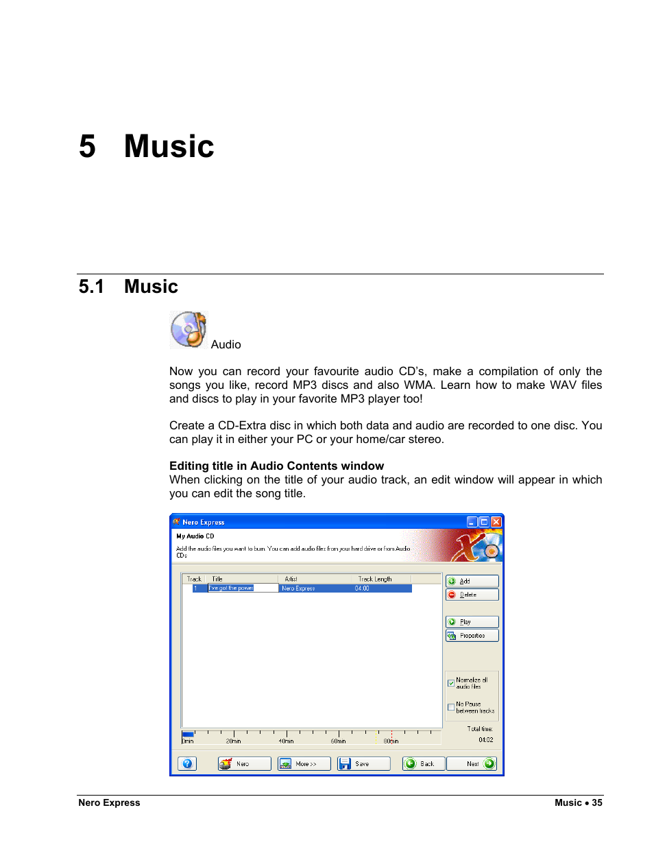 Music, 5 music, 1 music | HP CD52 External CD-Writer Series User Manual | Page 35 / 117