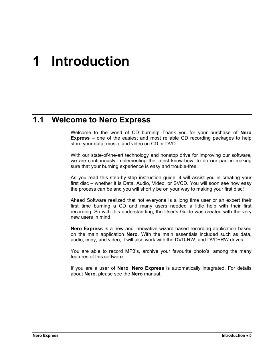 Introduction, Welcome to nero express, 1 introduction | 1 welcome to nero express | HP CD52 External CD-Writer Series User Manual | Page 5 / 117