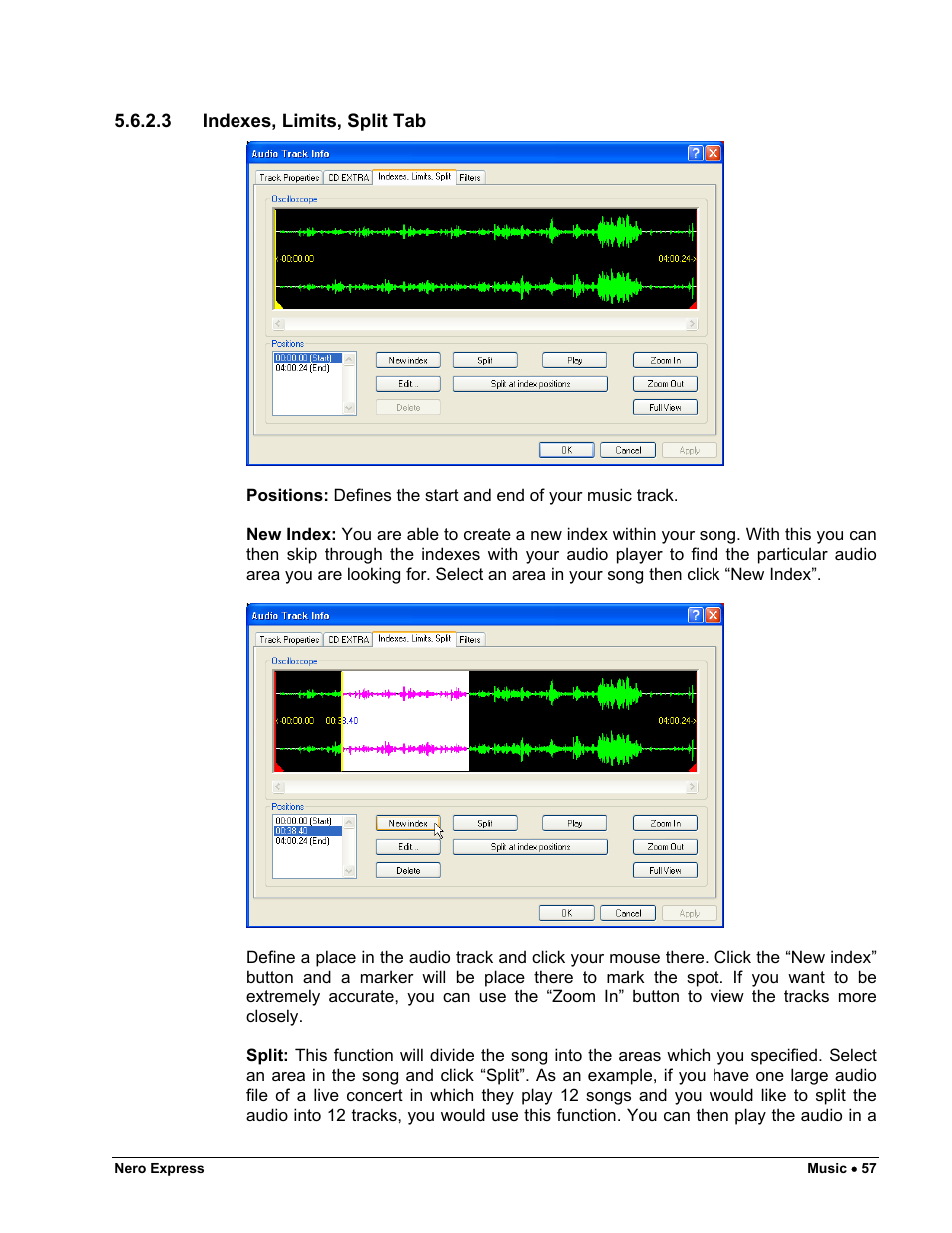 Indexes, limits, split tab | HP CD52 External CD-Writer Series User Manual | Page 57 / 117