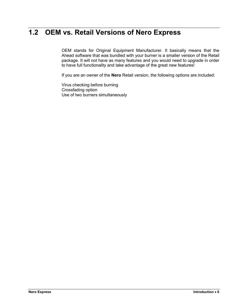 Oem vs. retail versions of nero express, 2 oem vs. retail versions of nero express | HP CD52 External CD-Writer Series User Manual | Page 6 / 117