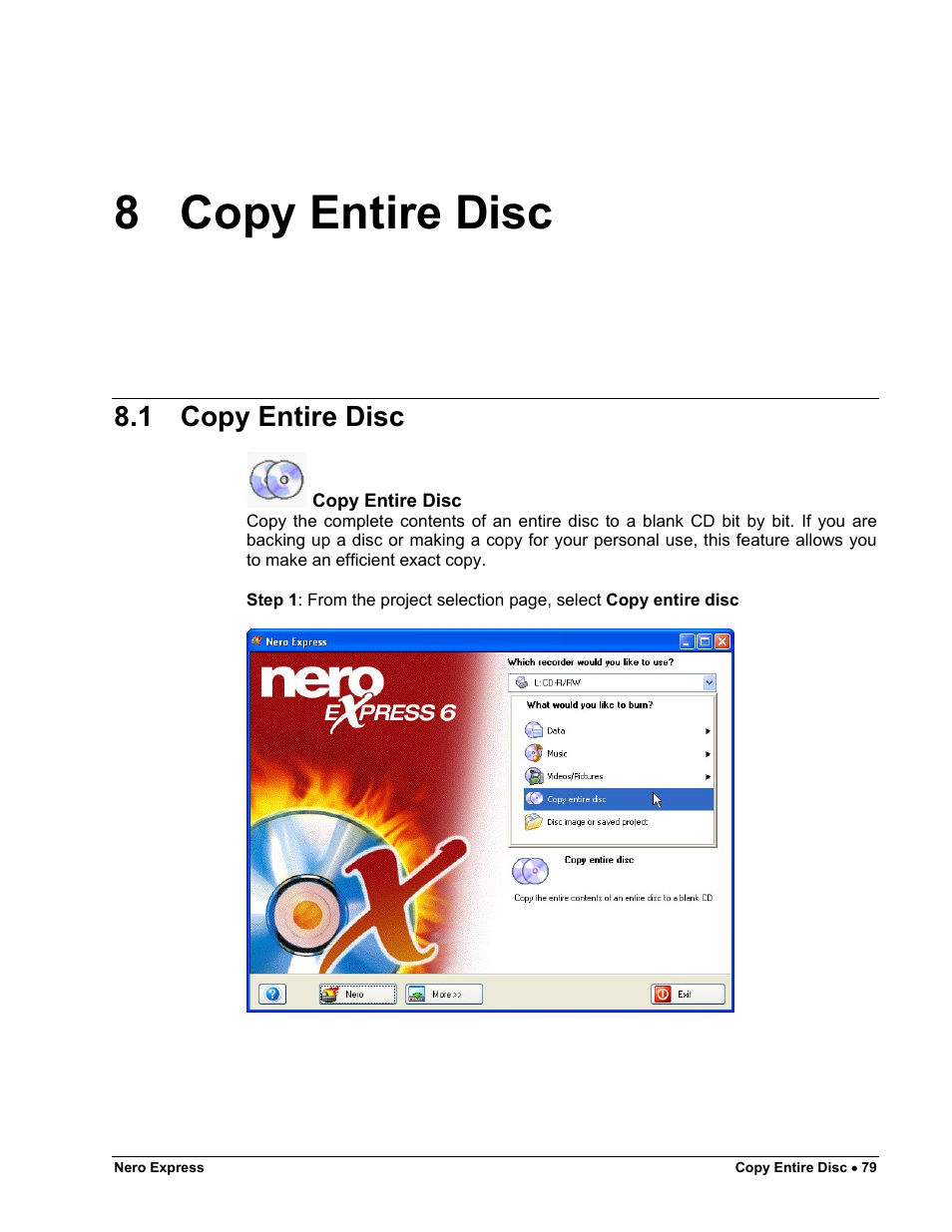 Copy entire disc, 8 copy entire disc, 1 copy entire disc | HP CD52 External CD-Writer Series User Manual | Page 79 / 117