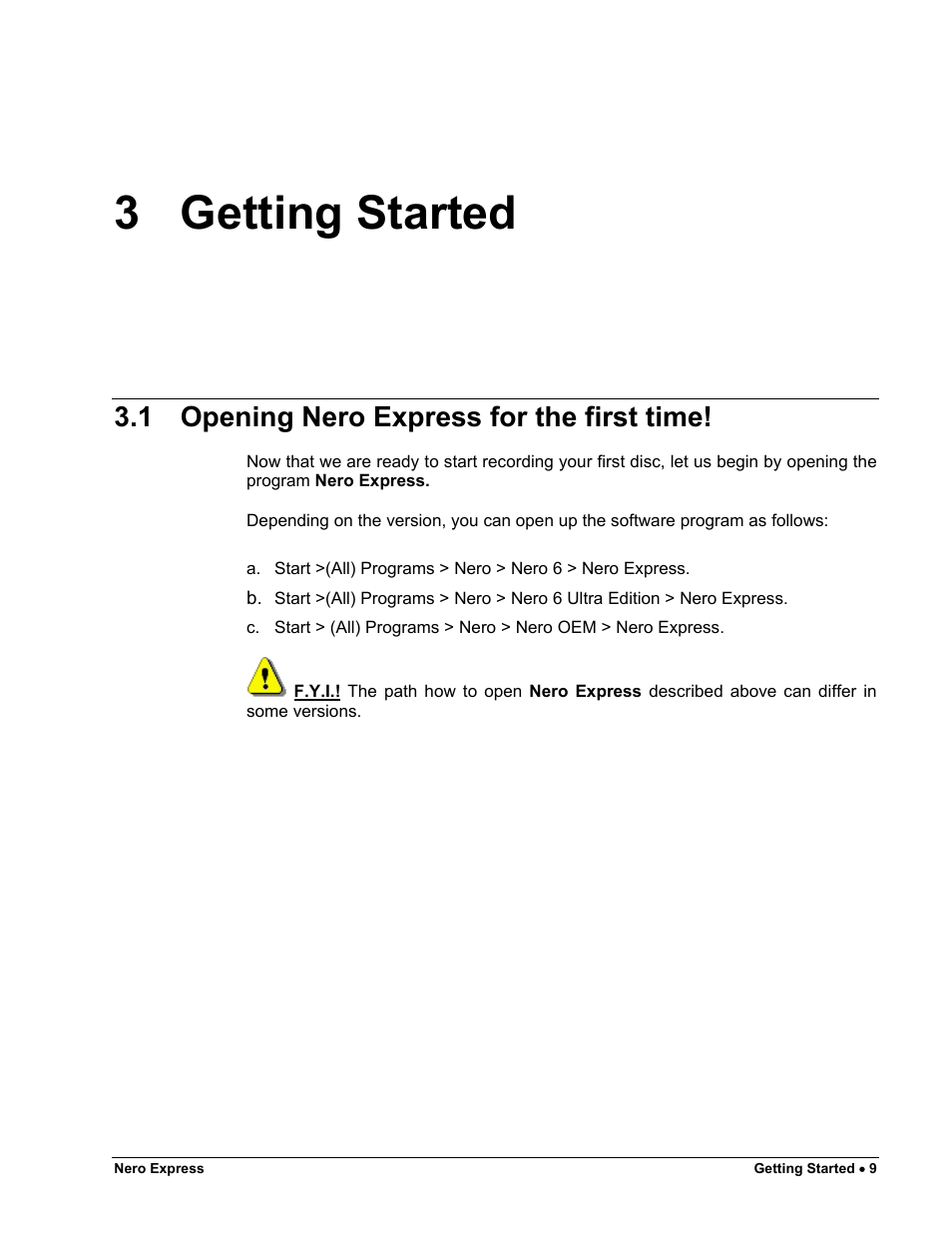 Getting started, Opening nero express for the first time, 3 getting started | 1 opening nero express for the first time | HP CD52 External CD-Writer Series User Manual | Page 9 / 117