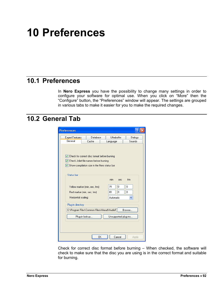 Preferences, General tab, 10 preferences | 1 preferences, 2 general tab | HP CD52 External CD-Writer Series User Manual | Page 92 / 117