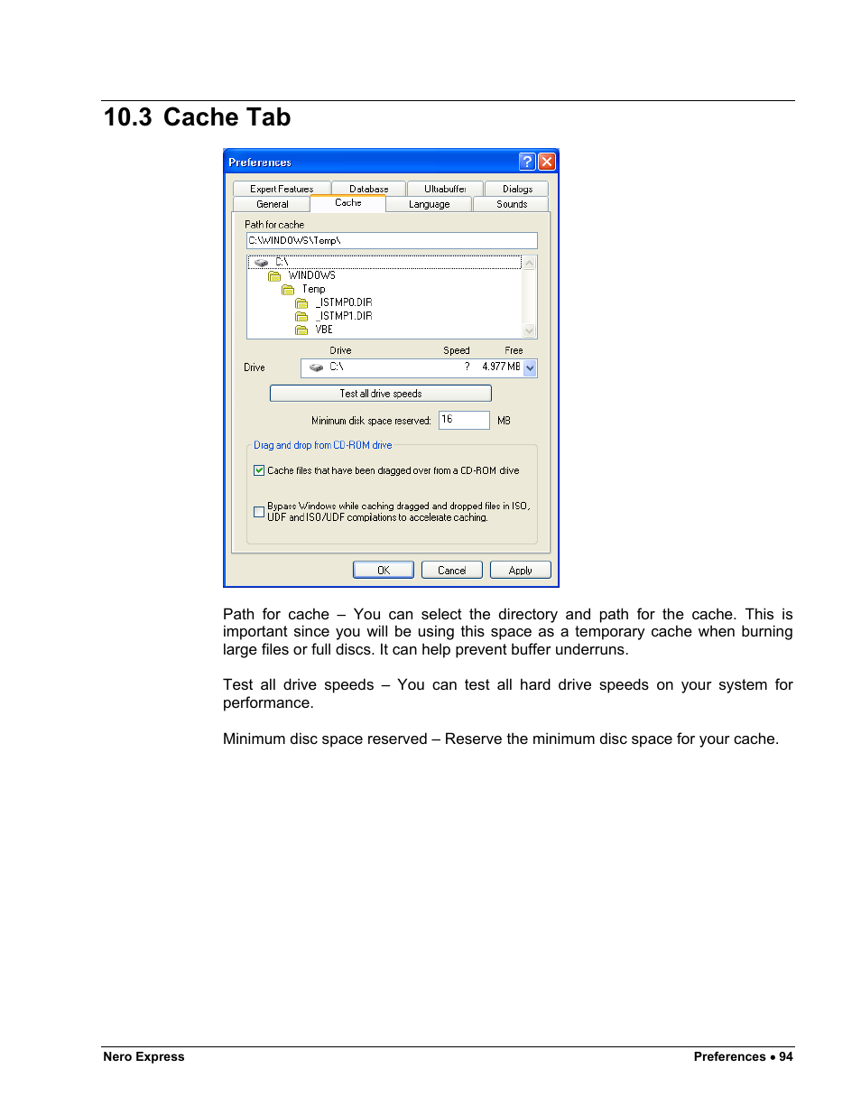 Cache tab, 3 cache tab | HP CD52 External CD-Writer Series User Manual | Page 94 / 117