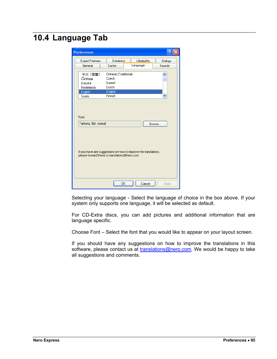 Language tab, 4 language tab | HP CD52 External CD-Writer Series User Manual | Page 95 / 117