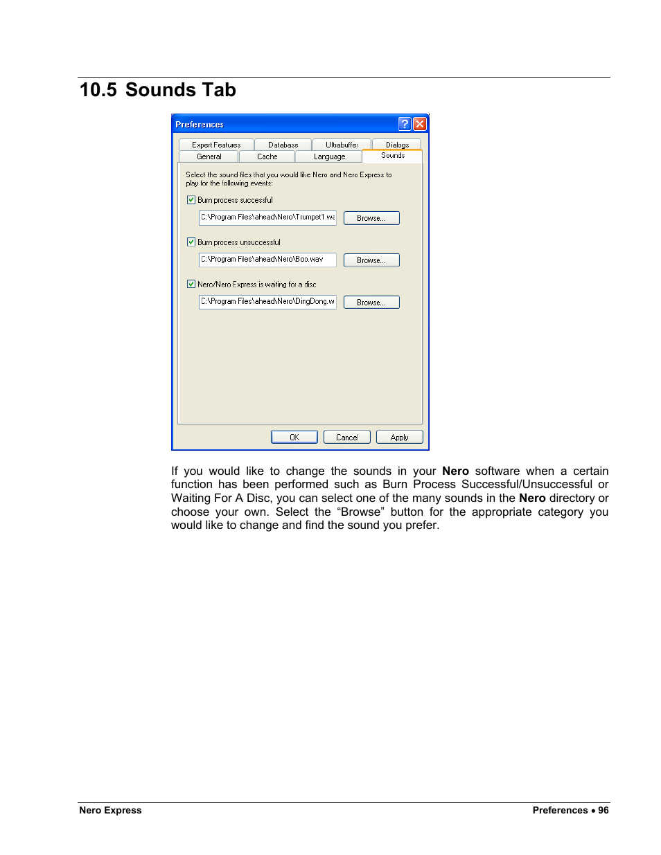 Sounds tab, 5 sounds tab | HP CD52 External CD-Writer Series User Manual | Page 96 / 117