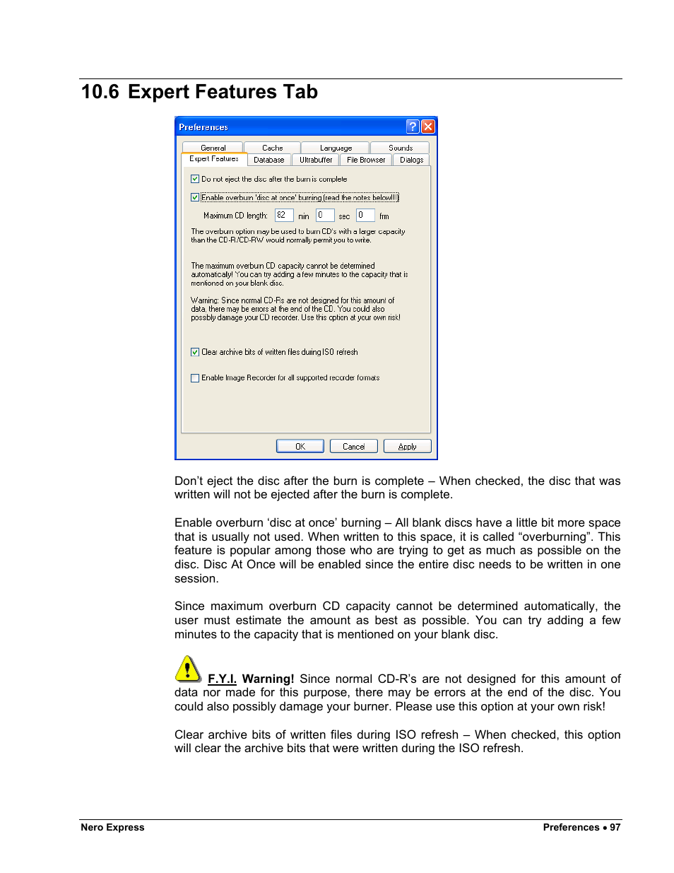 Expert features tab, 6 expert features tab | HP CD52 External CD-Writer Series User Manual | Page 97 / 117