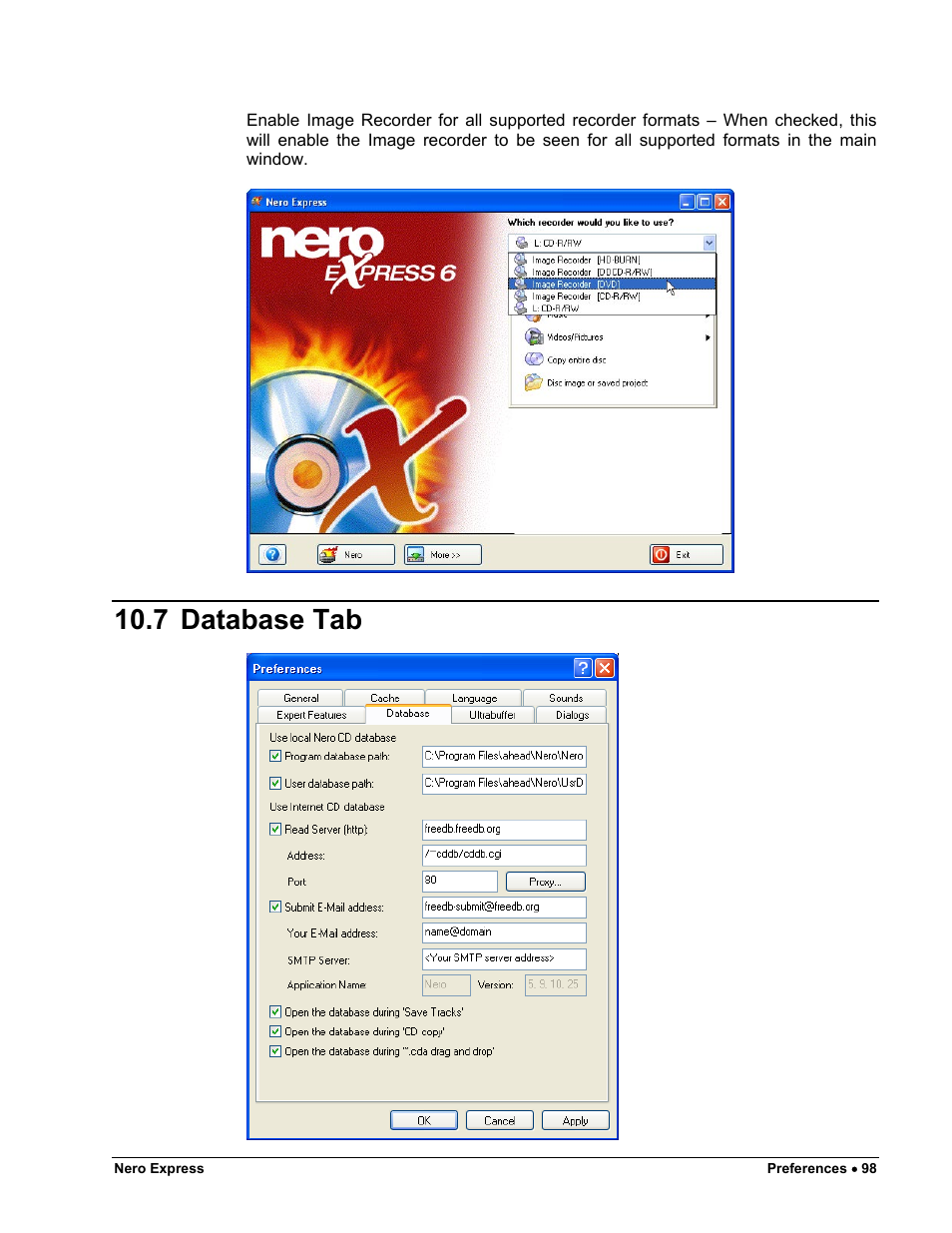 Database tab, 7 database tab | HP CD52 External CD-Writer Series User Manual | Page 98 / 117