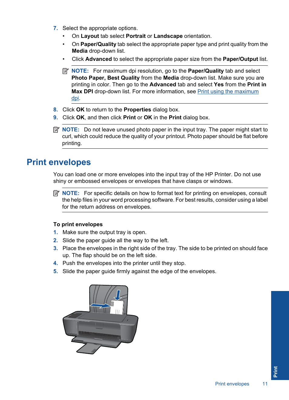 Print envelopes | HP Deskjet 2000 Printer - J210a User Manual | Page 13 / 52