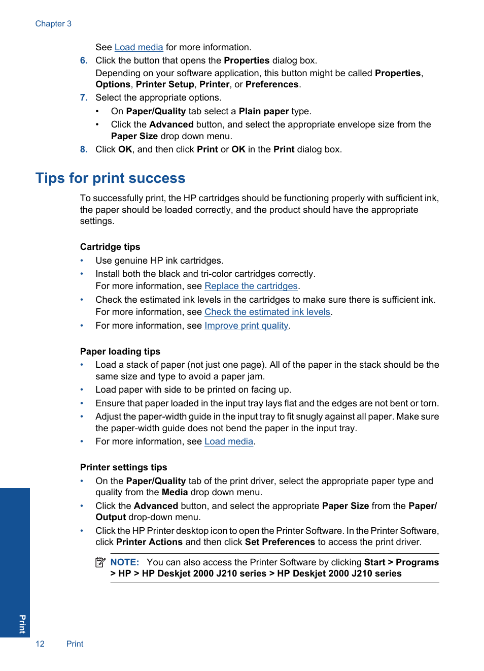 Tips for print success | HP Deskjet 2000 Printer - J210a User Manual | Page 14 / 52