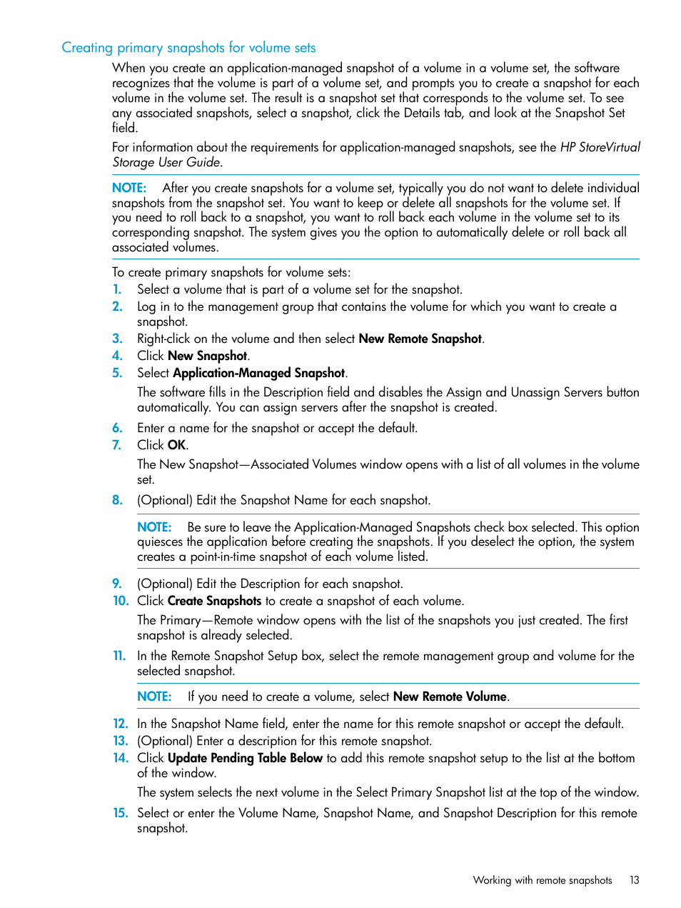 Creating primary snapshots for volume sets | HP StoreVirtual 4000 Storage User Manual | Page 13 / 57