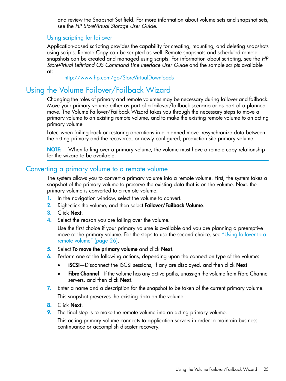 Using the volume failover/failback wizard, Converting a primary volume to a remote volume | HP StoreVirtual 4000 Storage User Manual | Page 25 / 57