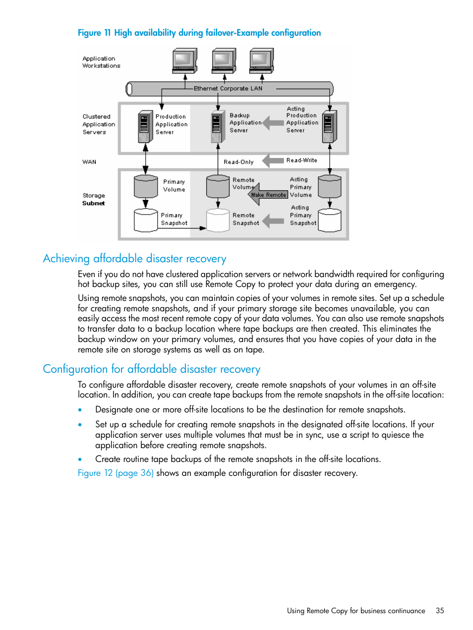 Achieving affordable disaster recovery, Configuration for affordable disaster recovery | HP StoreVirtual 4000 Storage User Manual | Page 35 / 57