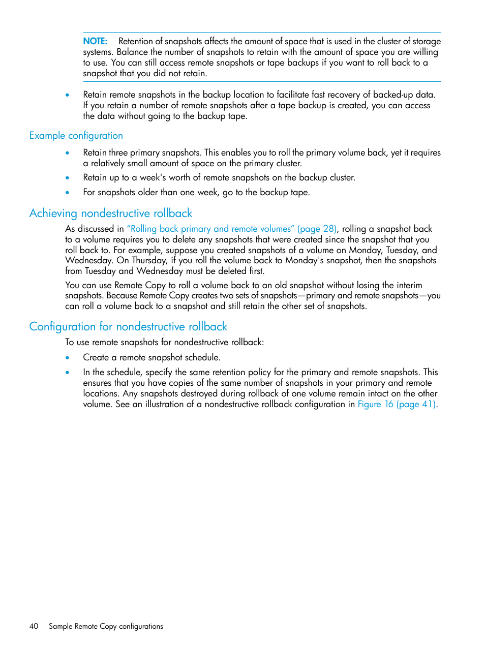 Example configuration, Achieving nondestructive rollback, Configuration for nondestructive rollback | HP StoreVirtual 4000 Storage User Manual | Page 40 / 57