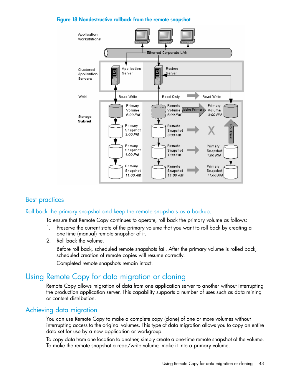 Best practices, Using remote copy for data migration or cloning, Achieving data migration | HP StoreVirtual 4000 Storage User Manual | Page 43 / 57