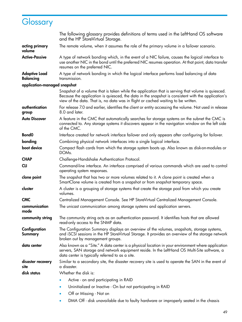 Glossary | HP StoreVirtual 4000 Storage User Manual | Page 49 / 57