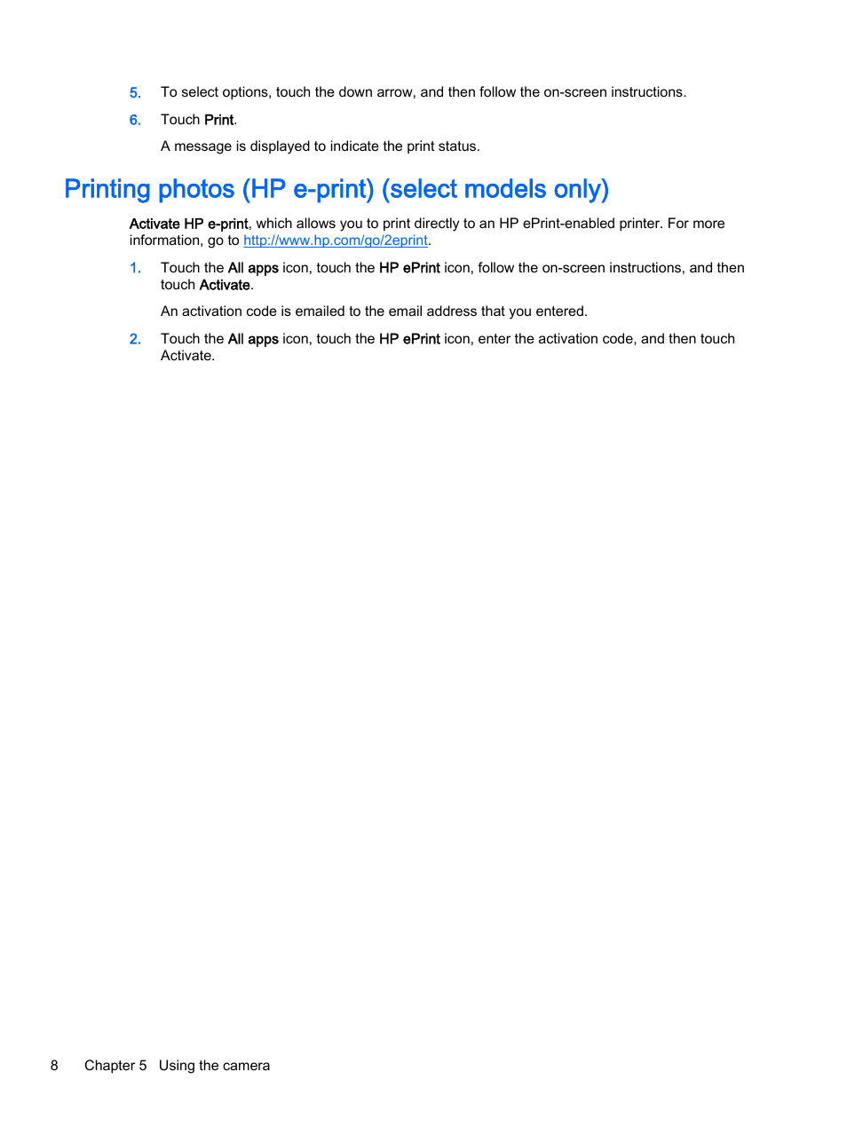 Printing photos (hp e-print) (select models only) | HP SlateBook 14-p010nr PC User Manual | Page 12 / 22