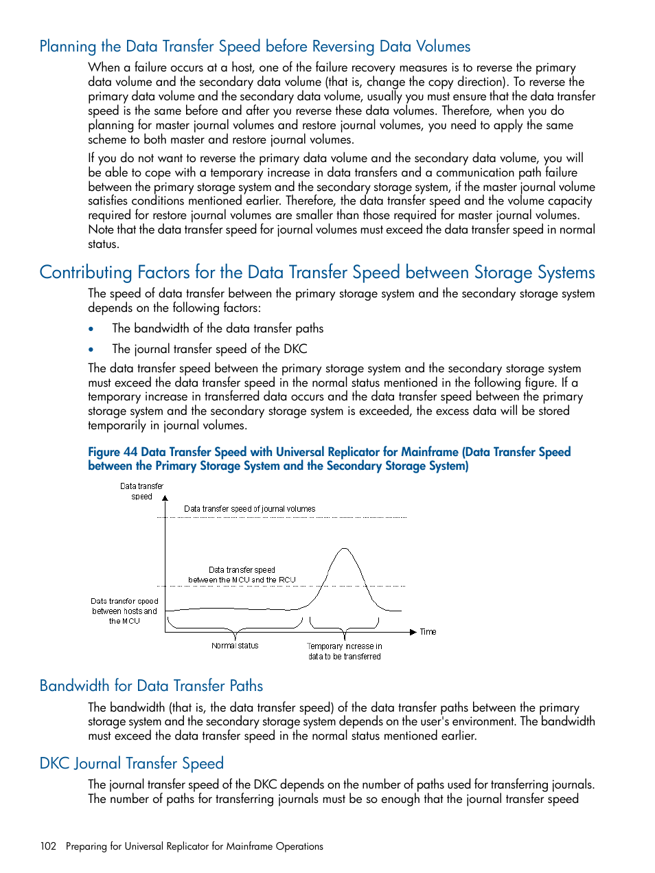 Bandwidth for data transfer paths, Dkc journal transfer speed | HP StorageWorks XP Remote Web Console Software User Manual | Page 102 / 244