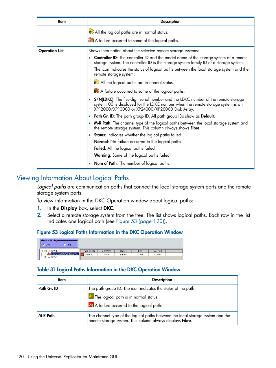 Viewing information about logical paths | HP StorageWorks XP Remote Web Console Software User Manual | Page 120 / 244