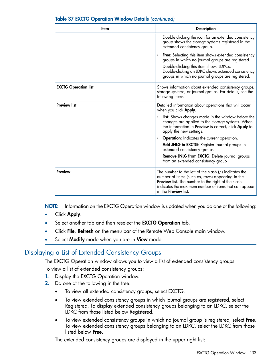 Displaying a list of extended consistency groups | HP StorageWorks XP Remote Web Console Software User Manual | Page 133 / 244