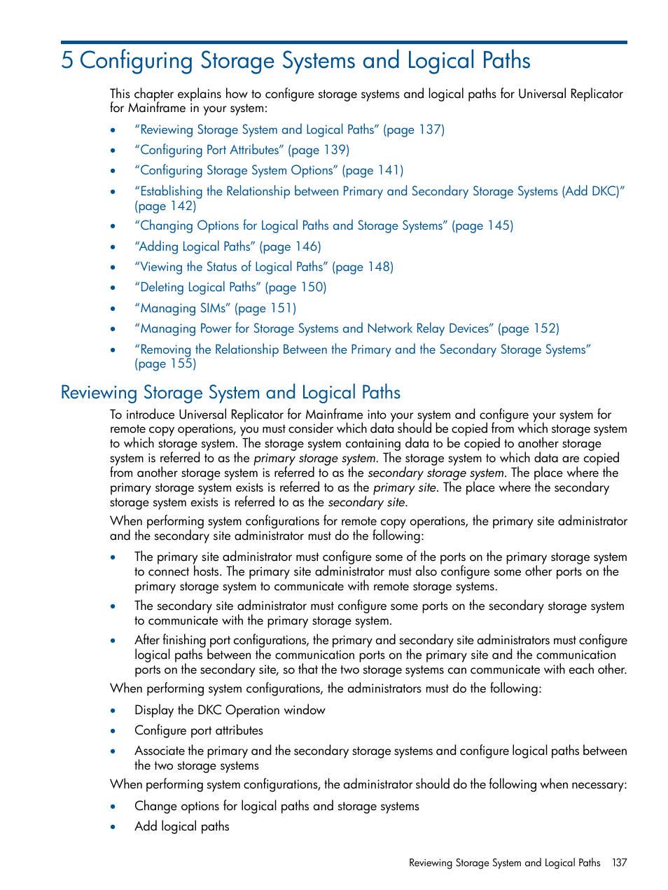 5 configuring storage systems and logical paths, Reviewing storage system and logical paths | HP StorageWorks XP Remote Web Console Software User Manual | Page 137 / 244